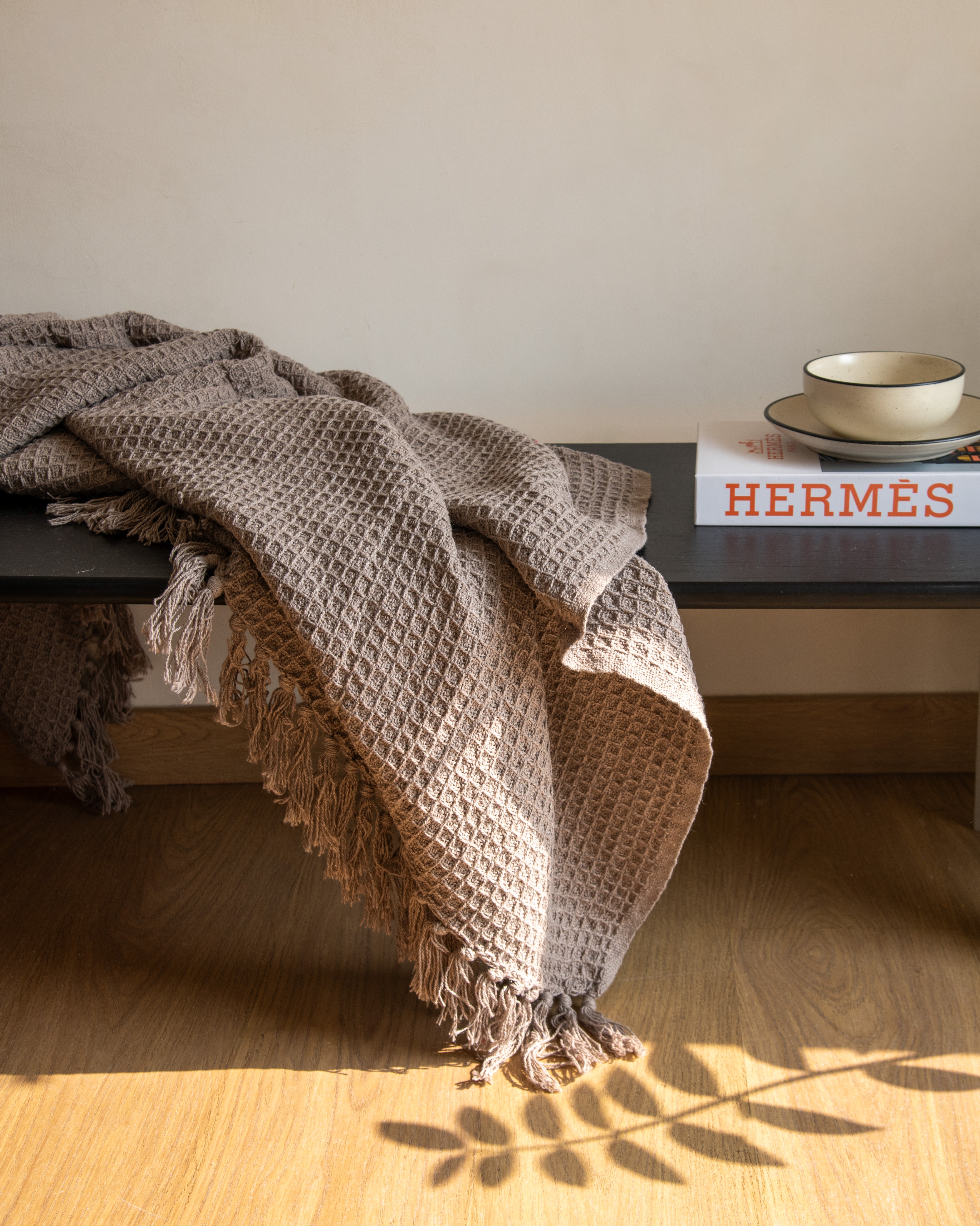 Brown Square Pattern Woven Throw