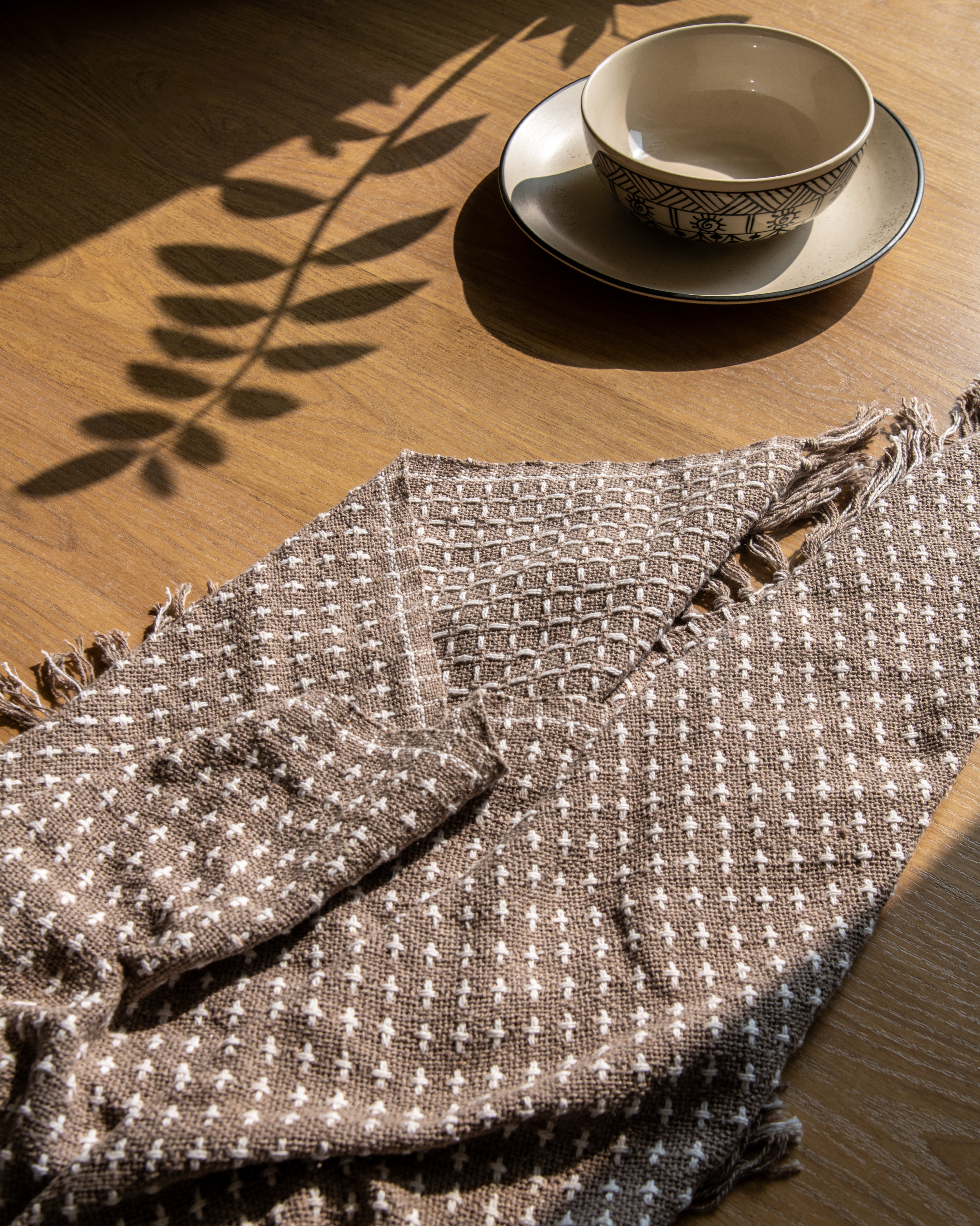 Brown with White Cross Woven Throw