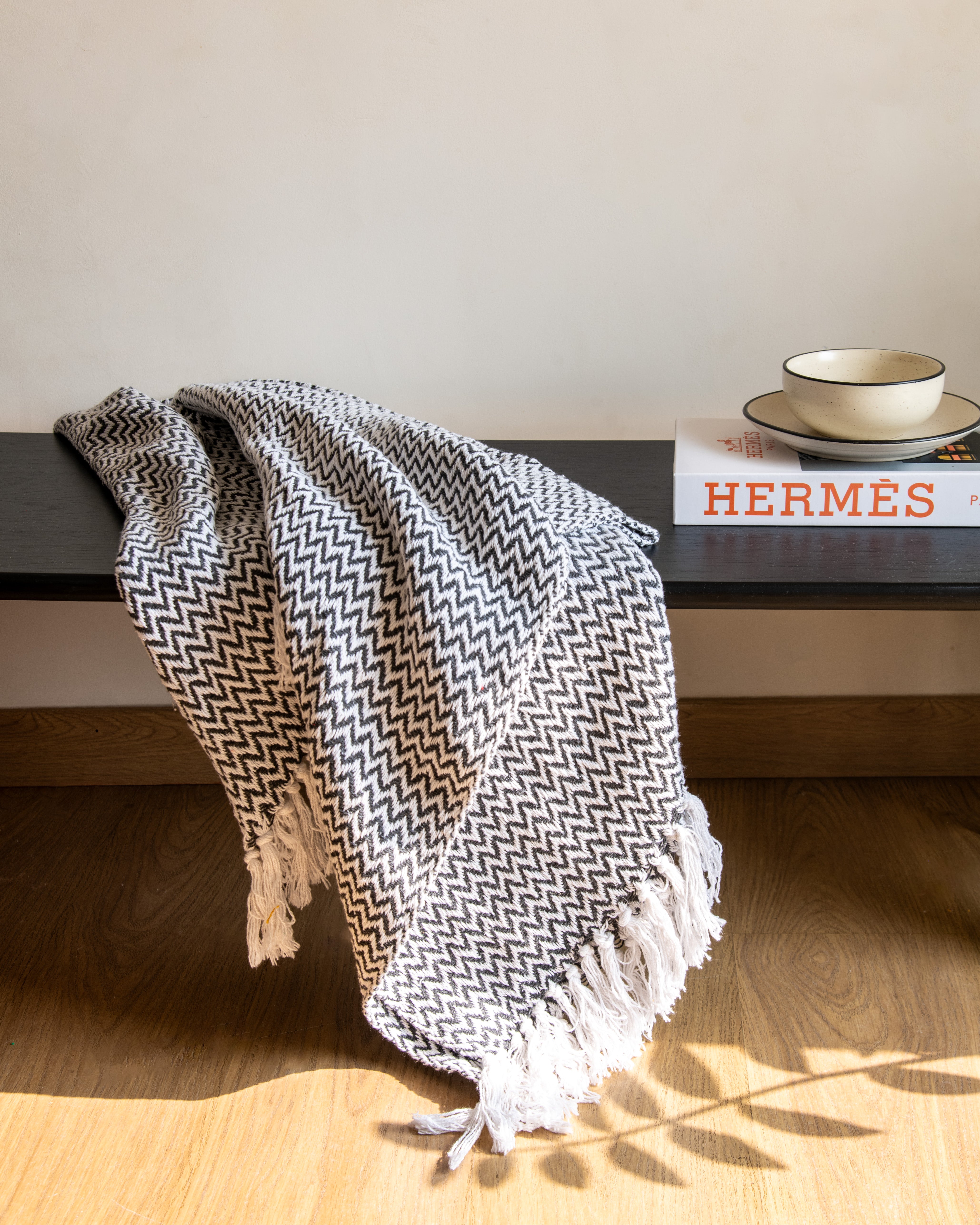 White & Black Criss Cross Woven Throw