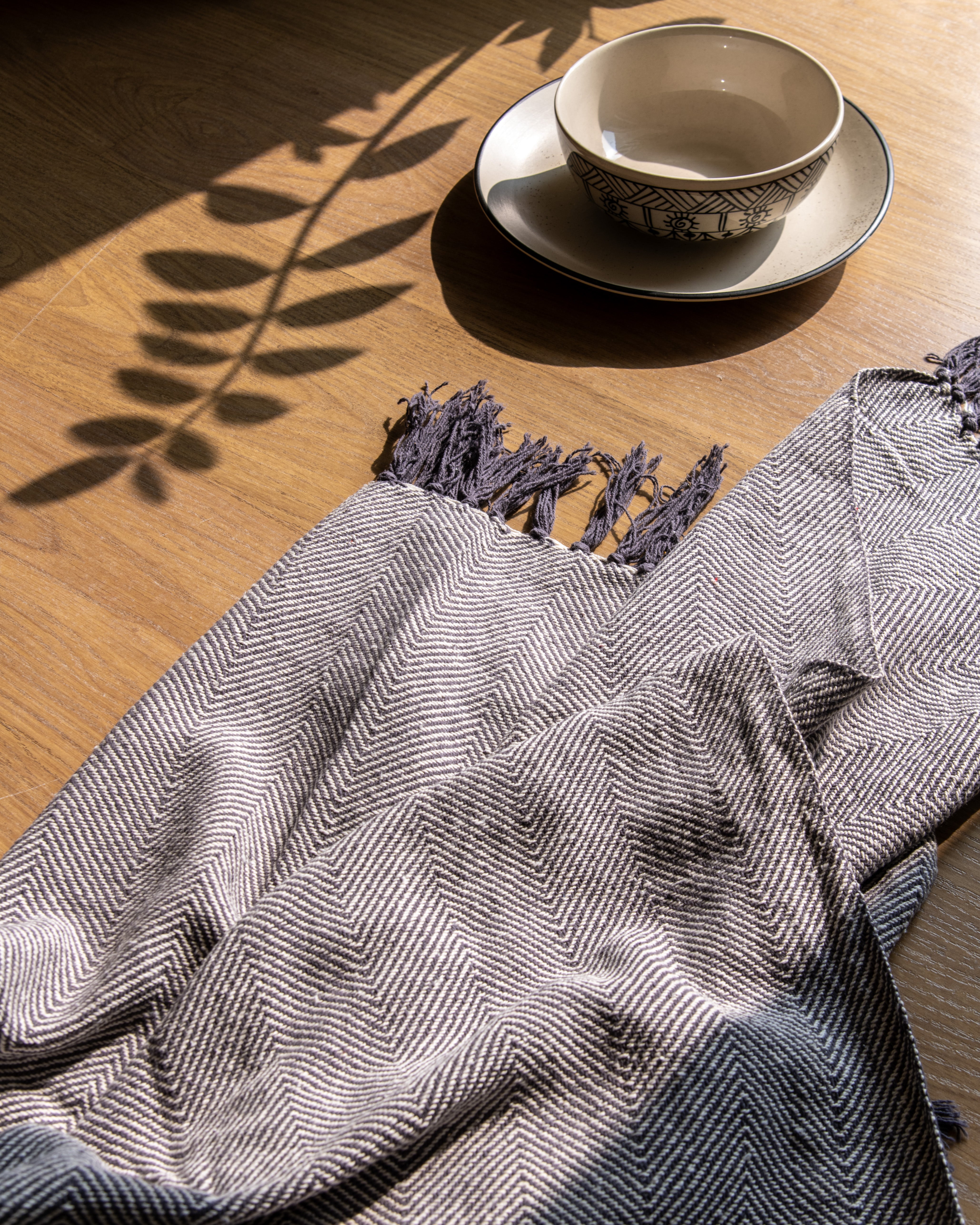 White & Grey Woven Throw