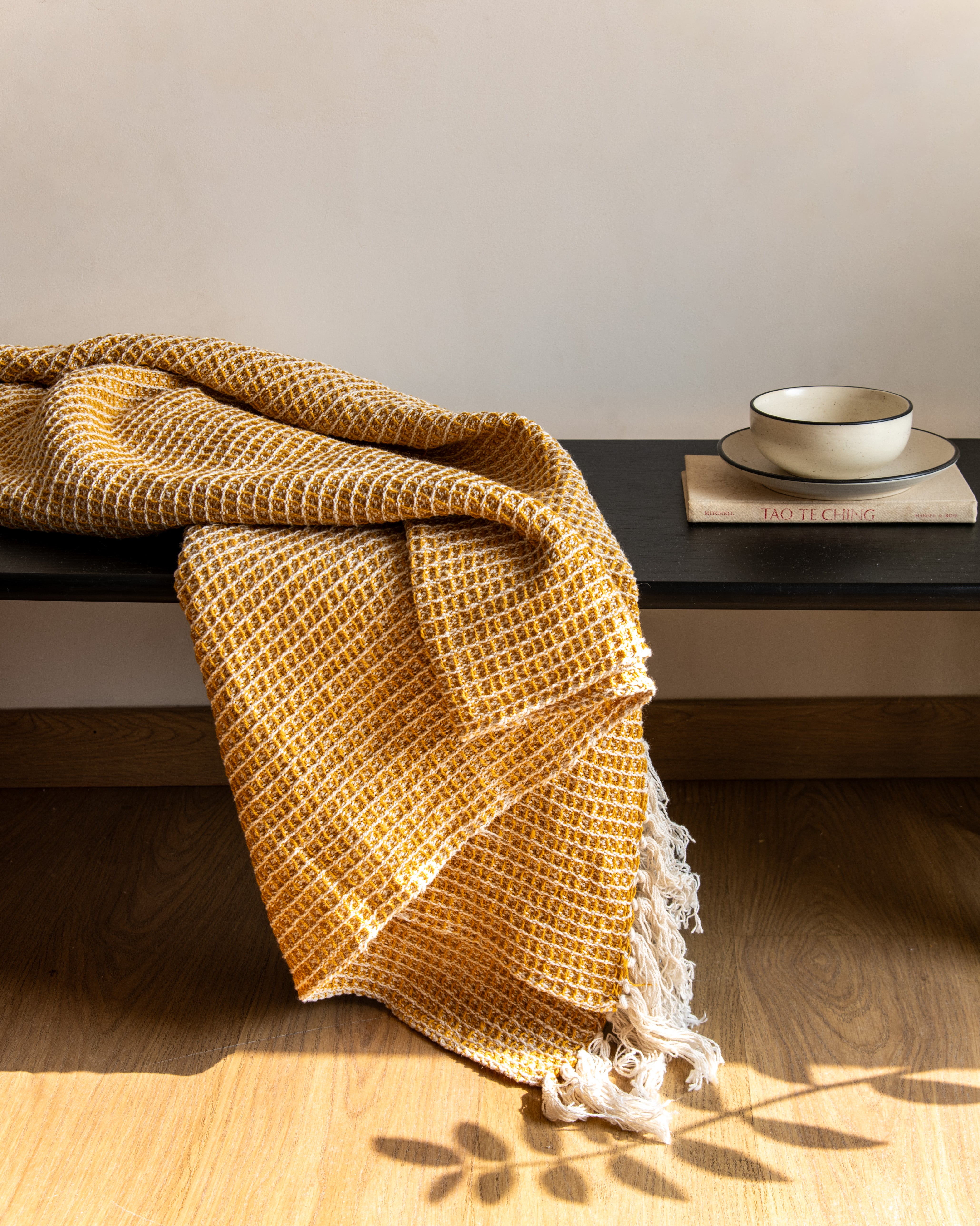 Yellow Square Woven Throw