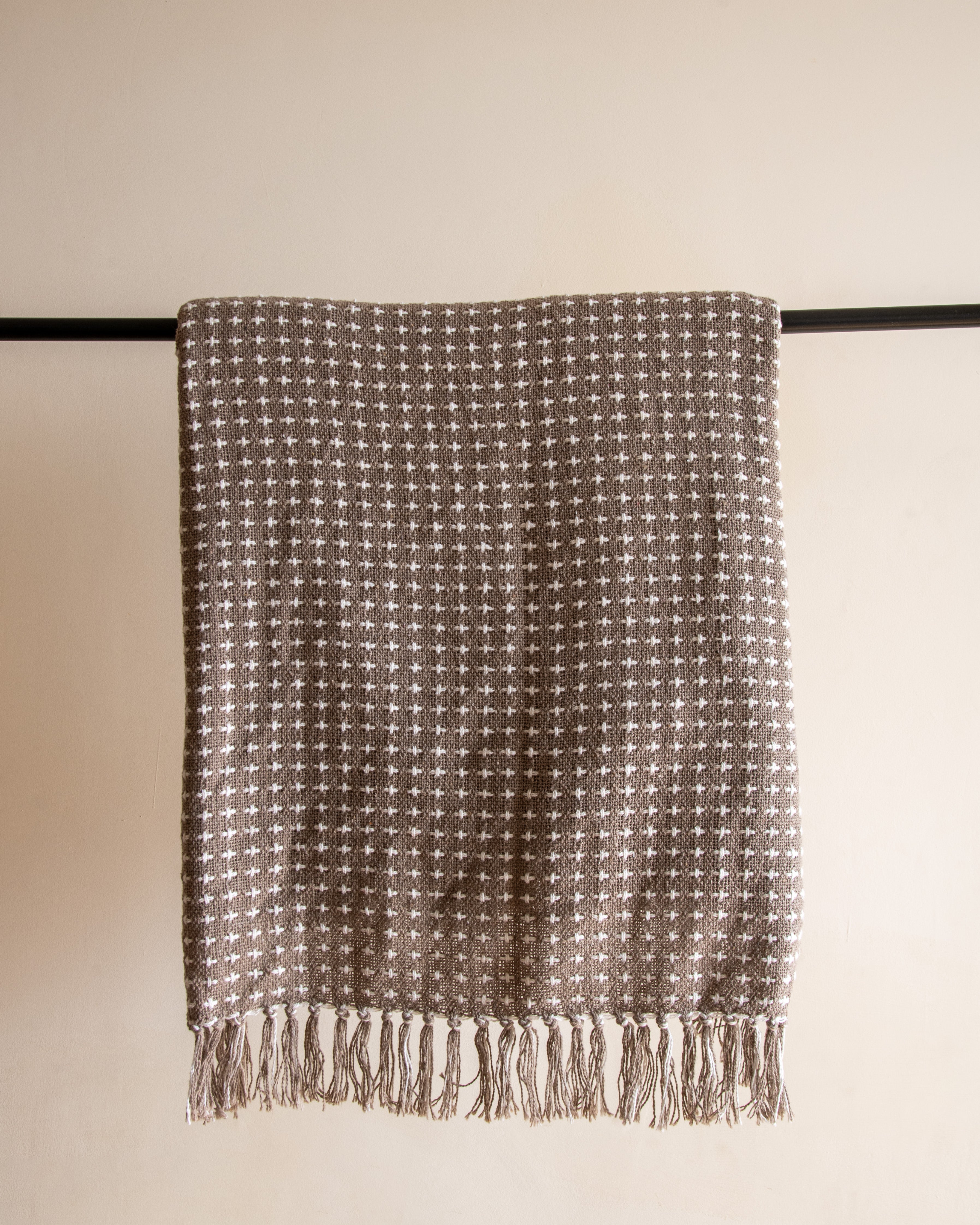 Brown with White Cross Woven Throw