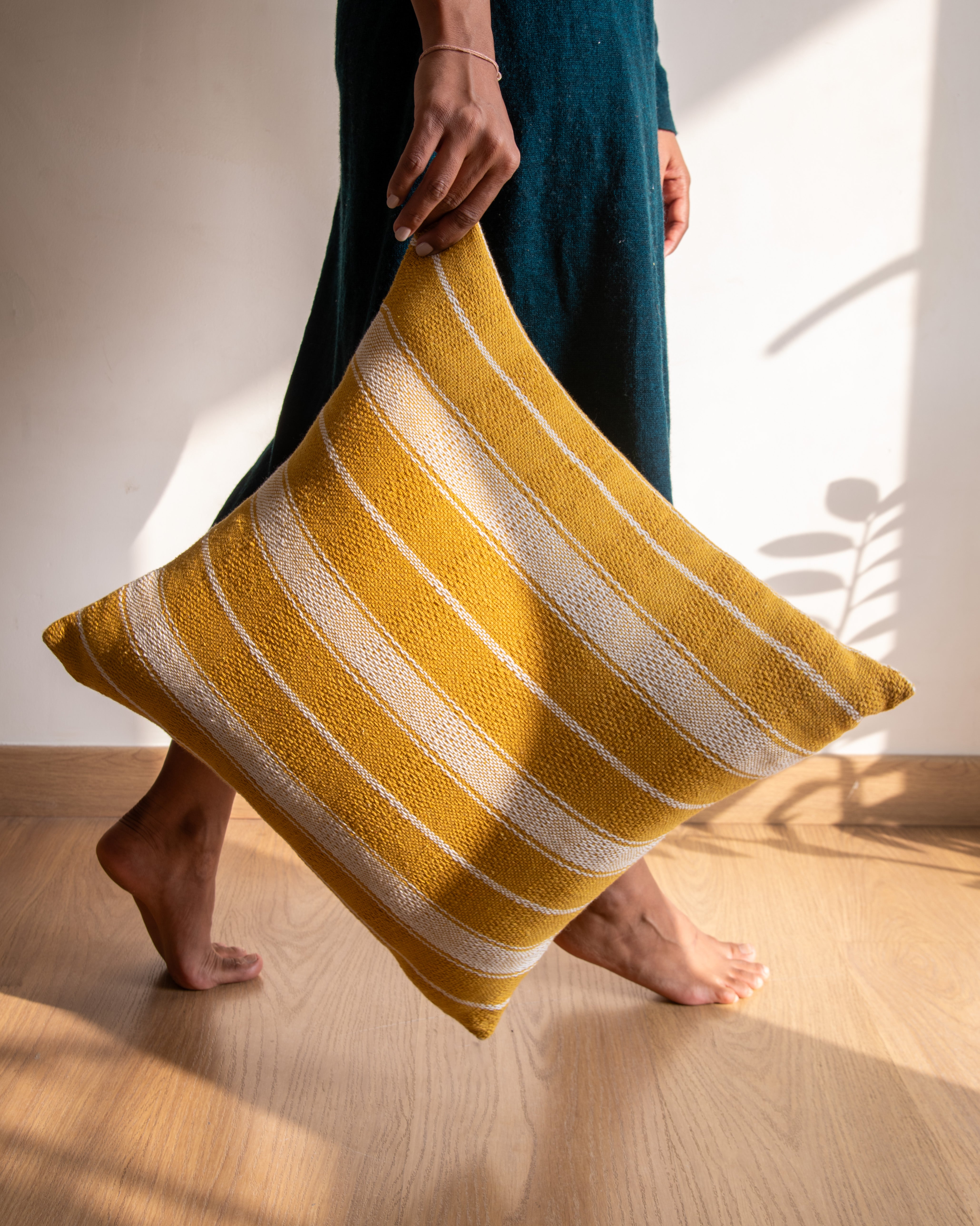 Mustard Woven Cushion Cover, 18 Inch x 18 Inch