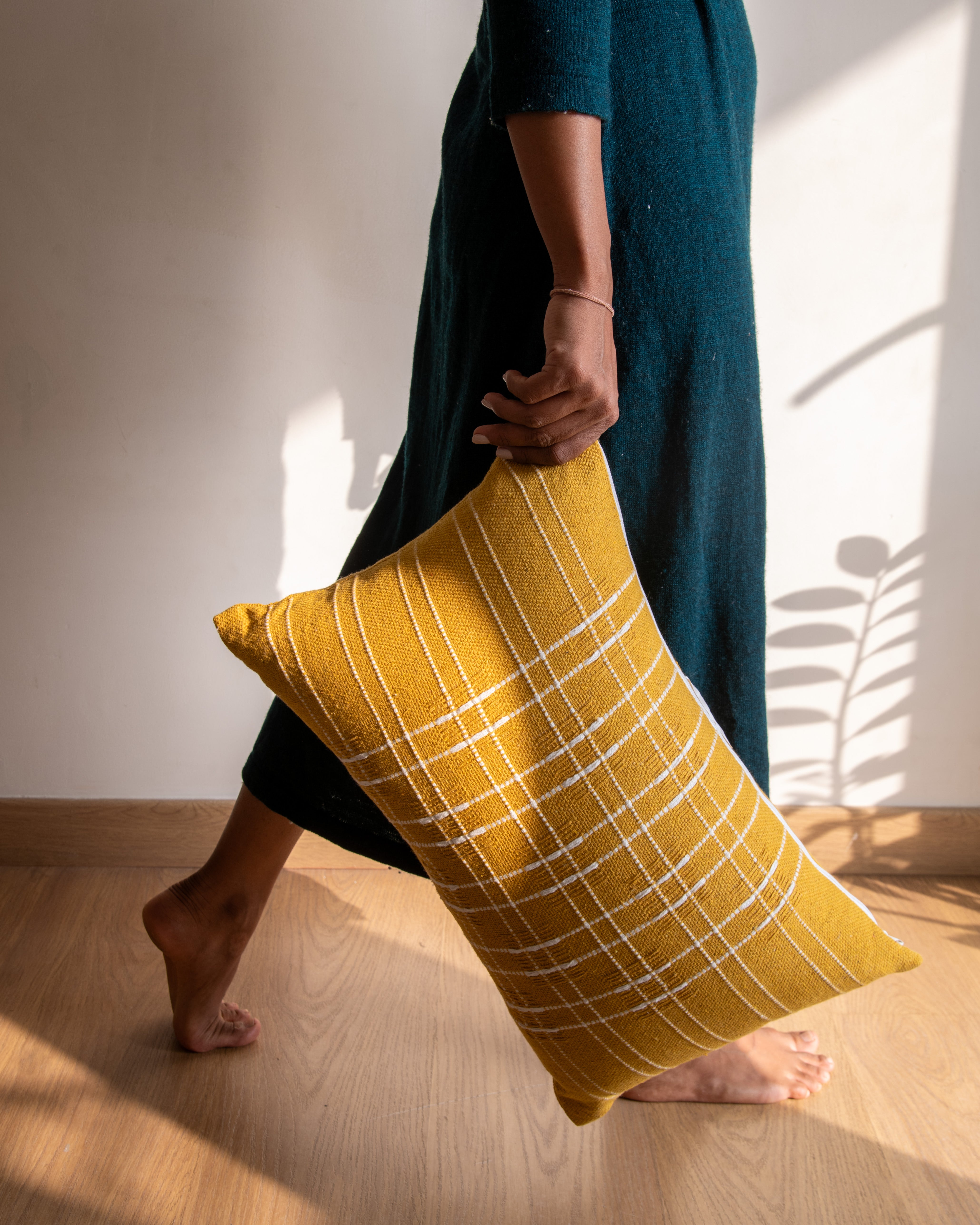 Mustard Woven Cushion Cover, 12 Inch x 20 Inch