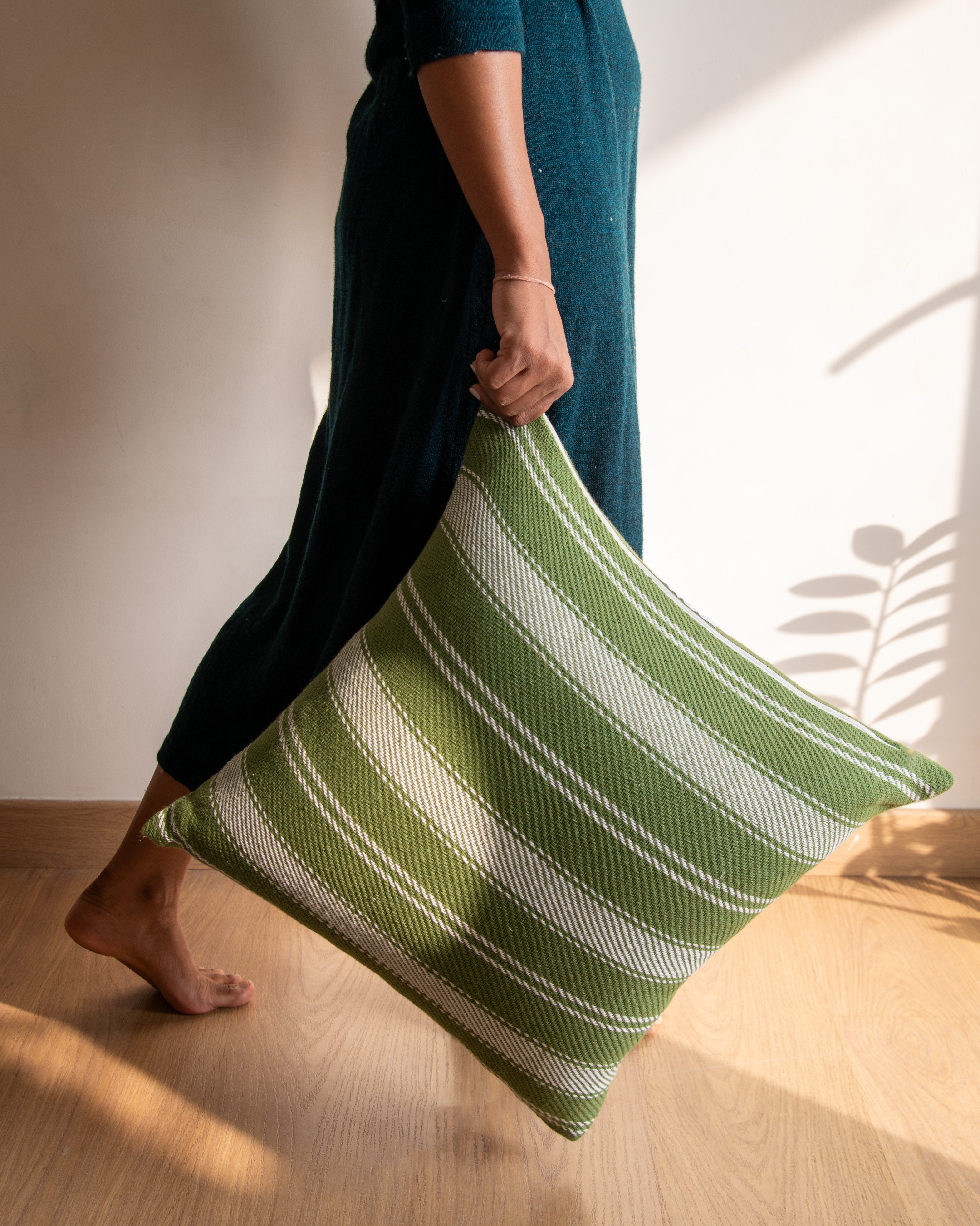 Green Woven Cushion Cover, 18 Inch x 18 Inch