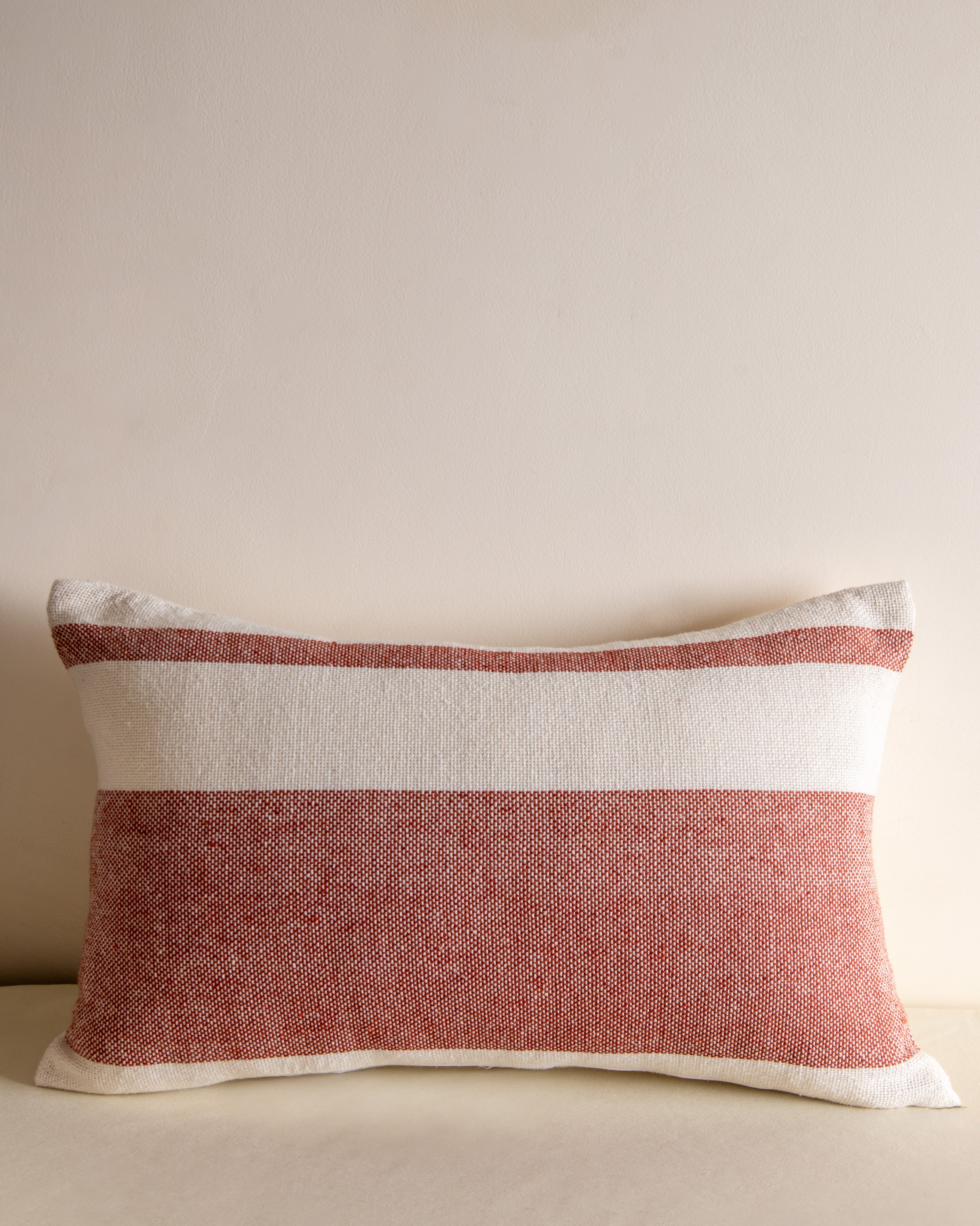 Red & White Strips Woven Cushion Cover, 12 Inch x 20 Inch