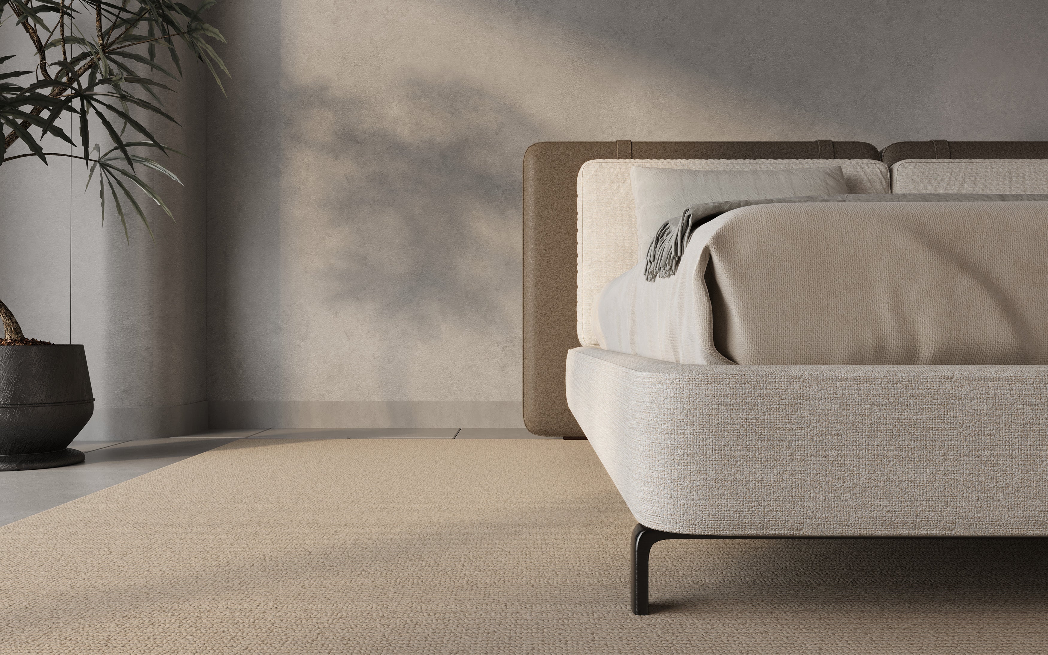 Luna Leatherite & Fabric Upholstered Bed, King & Queen Size